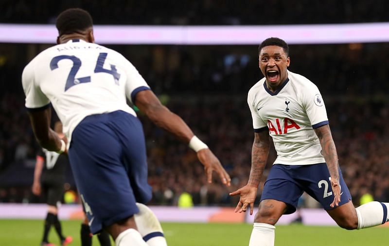 Steven Bergwijn (R) after scoring against Manchester City in his debut for Tottenham Hotspur